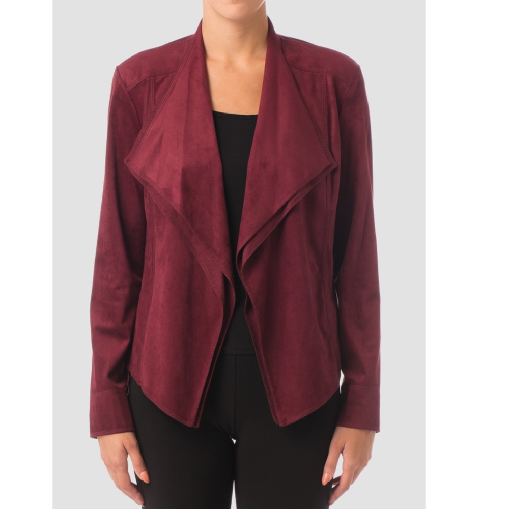 Joseph Ribkoff Faux Suede Draped Cover Up 164451 Open Jacket Burgundy Red 4